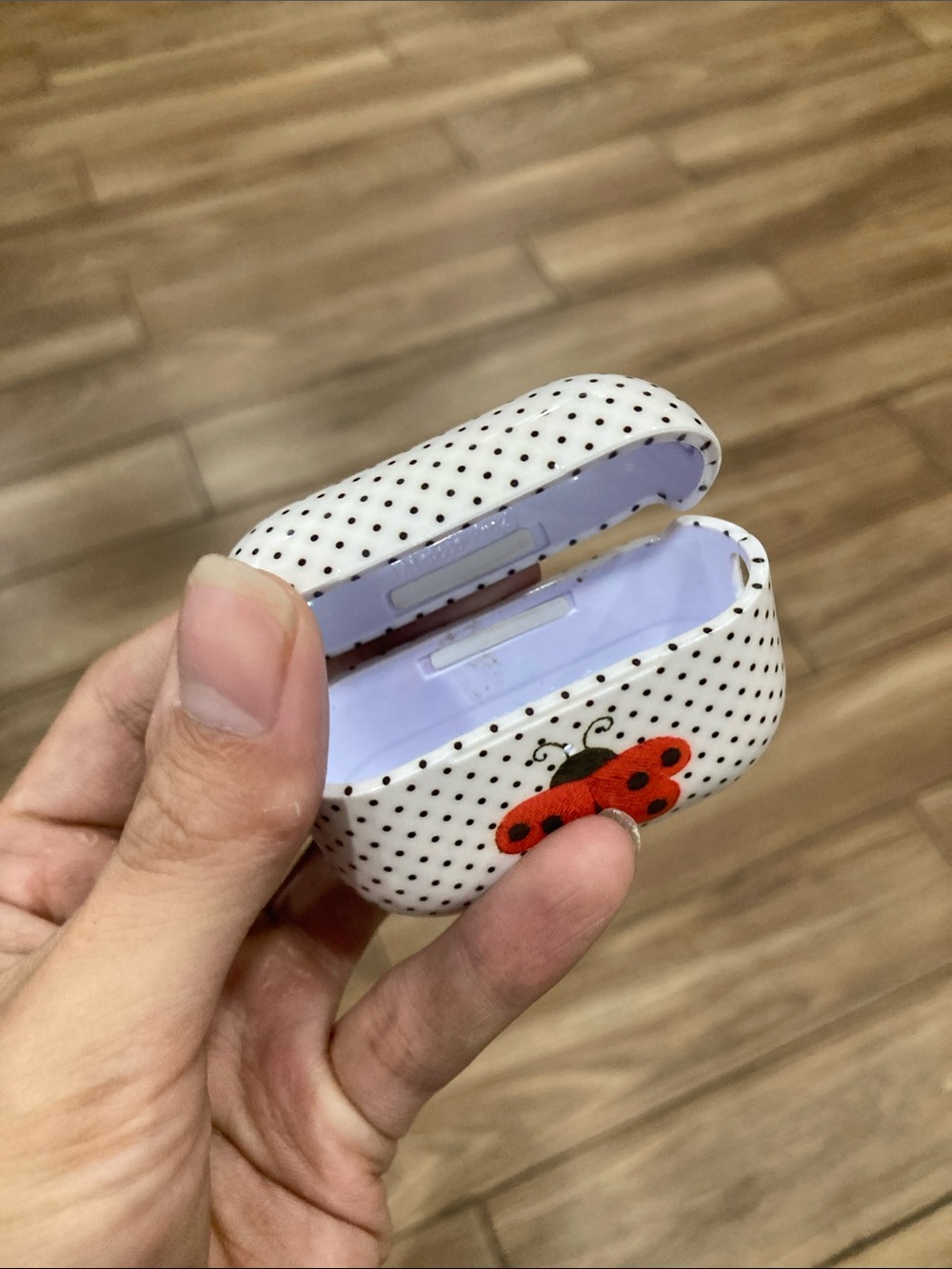 Kids White Polka Dot Earbud Case with Red Ladybug Accent